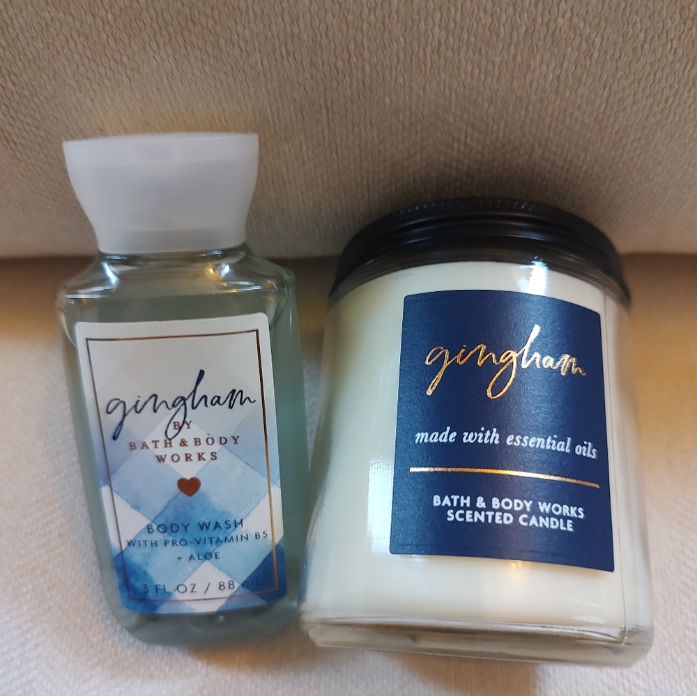 Bath & Body Works Gingham Body Wash and Candle Set